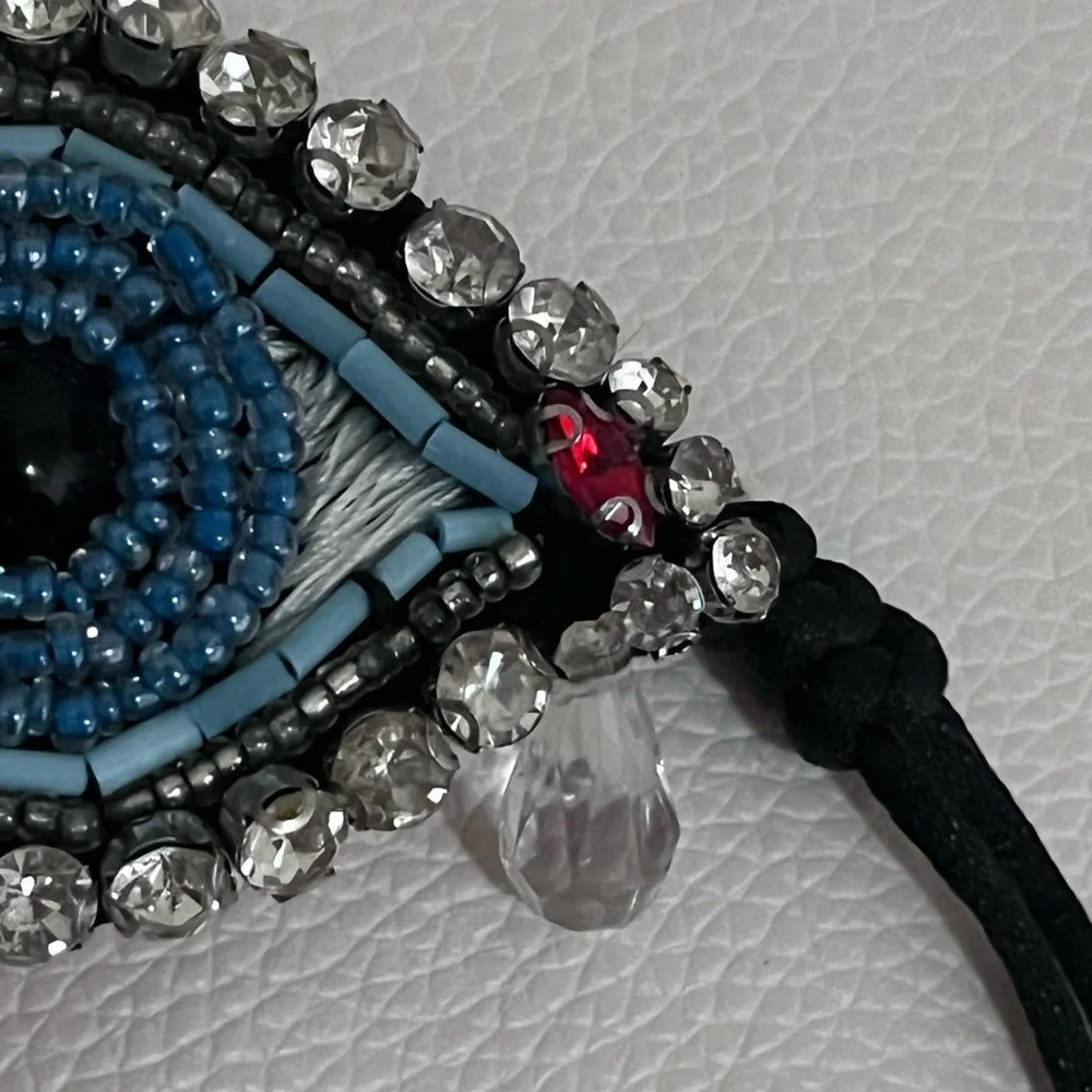 Picasso / Dali Style Blue Beaded Rhinestone EVIL EYE Threaded / Beaded Bracelet - Picture 6 of 9